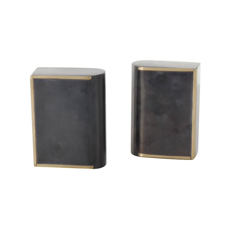 Marble Curved Rectangular Decorative Bookends with Gold Accents - Set of 2 Black - Roche River Decor