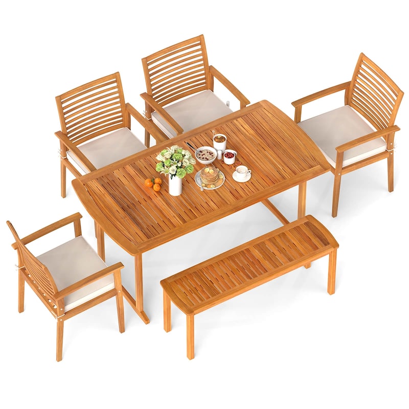 Costway 6PCS Outdoor Acacia Wood Dining Set Rectangle Dining Table - See Details