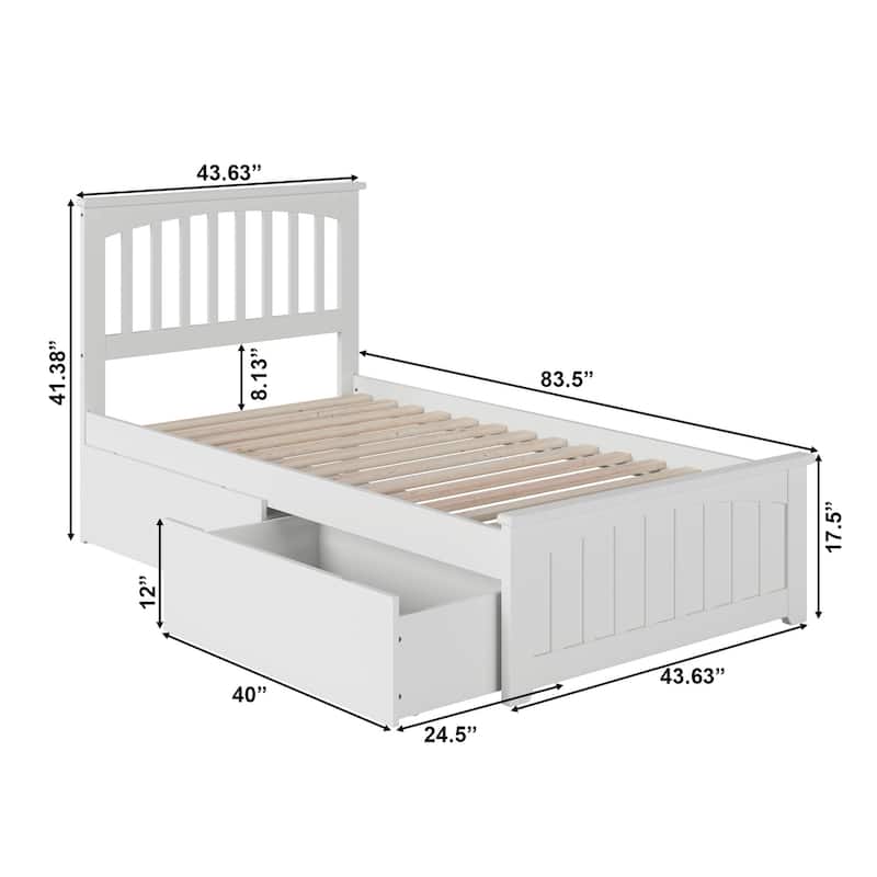 Mission Twin XL Platform Bed with Matching Foot Board with 2 Drawers in White
