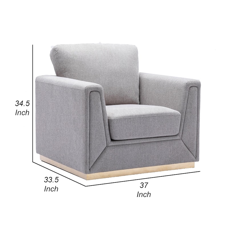 Sylvie Accent Armchair, Gray Linen, Square Modern Gold Base