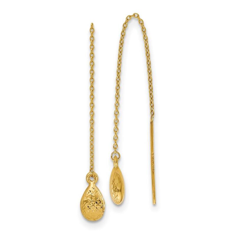 Curata 14k Yellow Gold Polished and Textured Tear Drop Threader Earrings 94x6mm