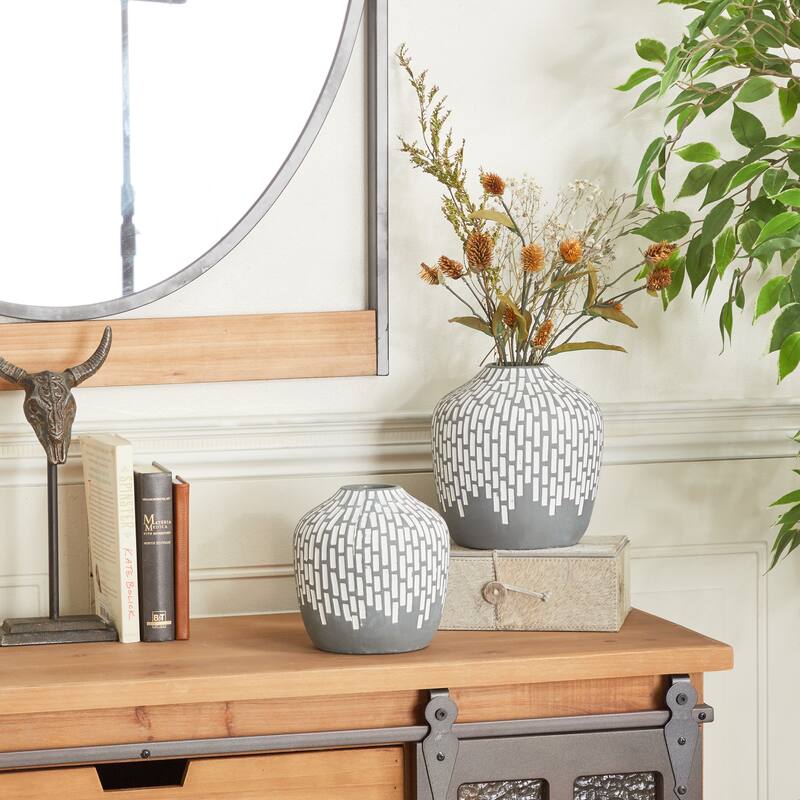 Gray Ceramic Mosaic Inspired Vase (Set of 2) - 7", 6"H