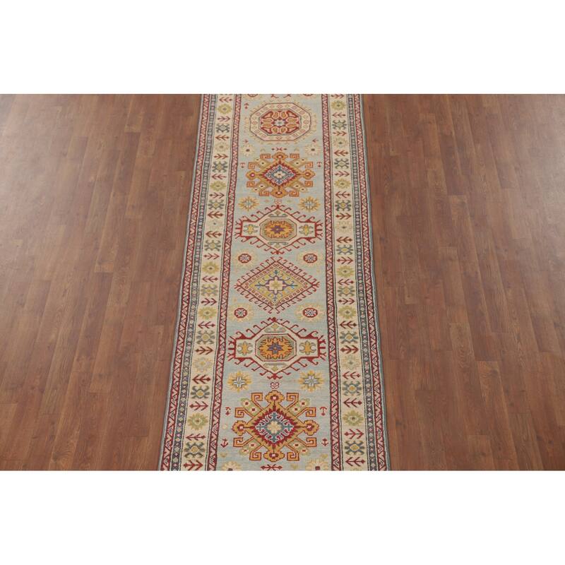 Kazak Runner Rug Handmade Traditional Blue Wool Carpet - 2'9" x 12'11"
