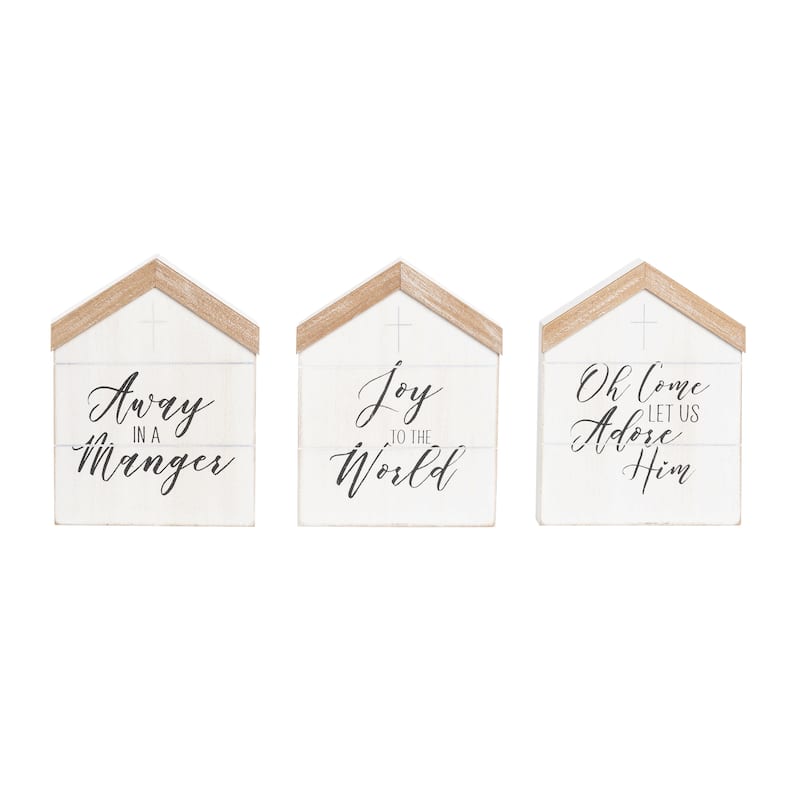 Transpac MDF Little Church Decor Set of 3 Christmas Home Decorations