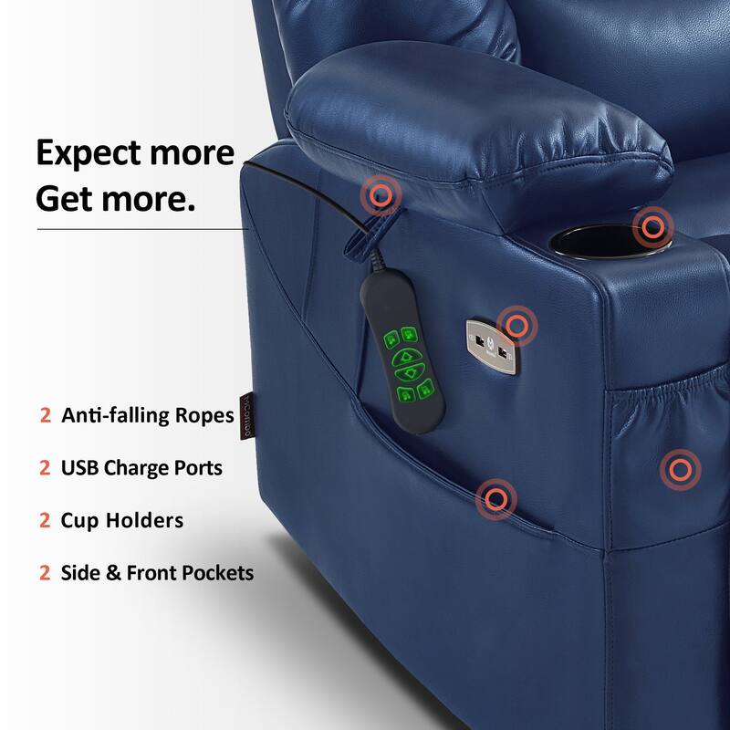 MCombo Large Dual Motor Power Lift Recliner Chair with Massage and Dual Heating for Elderly People, Faux Leather 7634