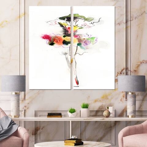 Designart "Beautiful Fashion Girl" Portrait Canvas Wall Art Print 2 Piece Set