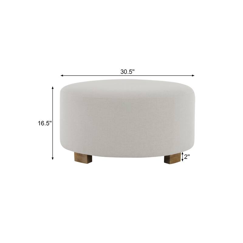 White Fabric Round Ottoman with Wooden Legs - Minimalist Home Decor