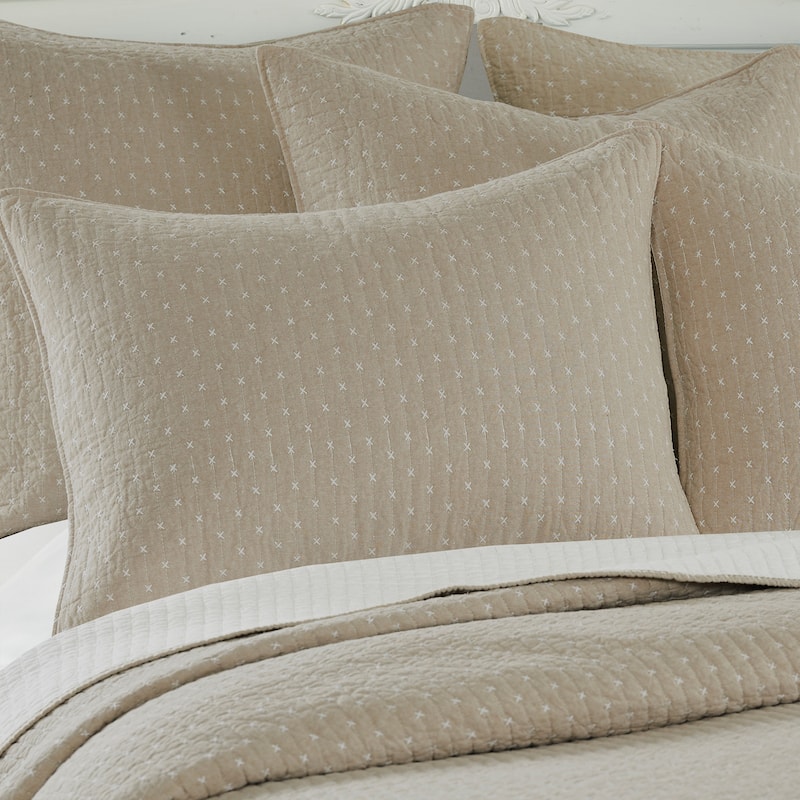 Cross Stitch Taupe Full/Queen Quilt Set - Levtex Home