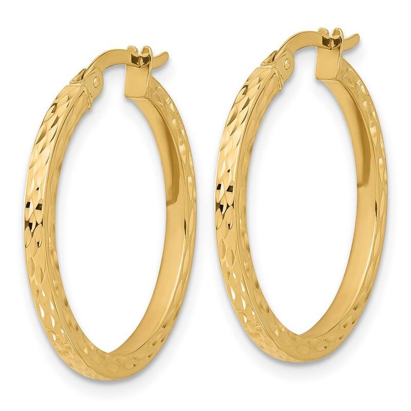 Curata 14k Yellow Gold Sparkle Cut Hoop Earrings - 25x23.85mm