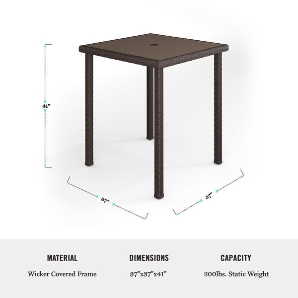 dimension image slide 3 of 5, Martha Stewart 5-Piece Outdoor Rattan Wicker Patio Set with 4 Bar Stools, Bar Height Table - 19"W x 22.5"D x 46"H