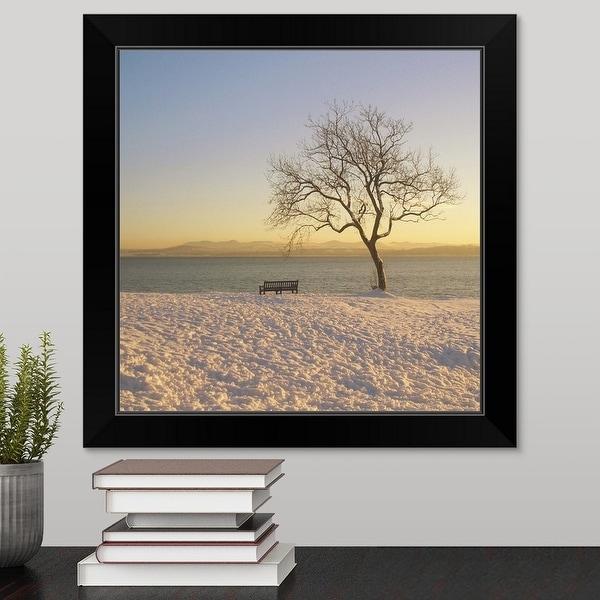 "Snowy winter sunset over the River Forth in Dalgety Bay." Black Framed Print