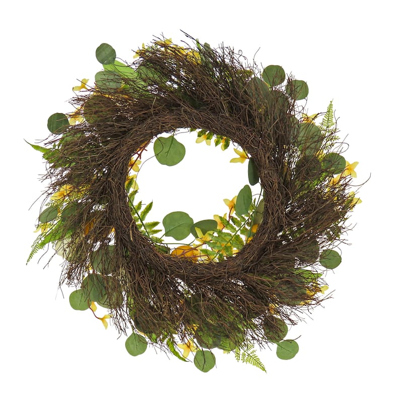 National Tree Company 24 inch Artificial Spring Wreath with Yellow Tulip Blooms, Lemons, and Forsythia Flower Blossoms - 22 in