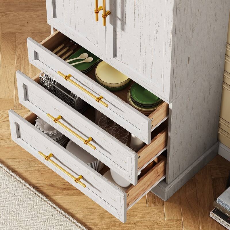Farmhouse 78.2" Kitchen Pantry Cabinet with 4 Doors, 3 Adjustable Shelves and 3 Drawers
