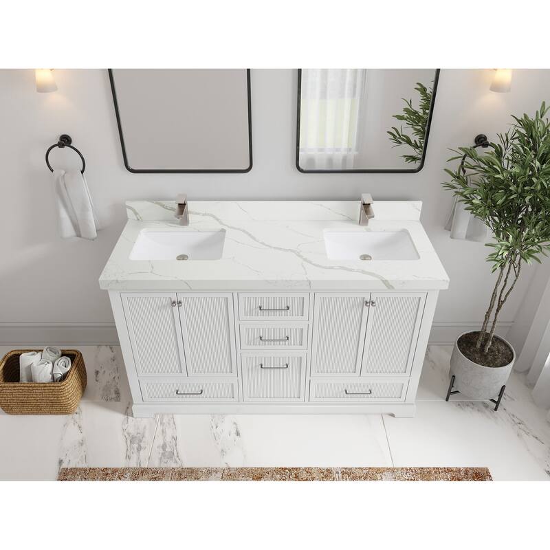 Willow Collections 60 in. W x 22 in. D Alys Double Sink Bathroom Vanity with Countertop - 2"Calacatta Laza - White