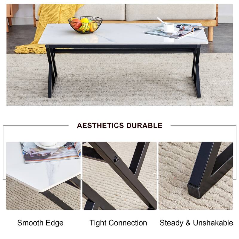 A modern minimalist style marble patterned coffee table with golden metal legs Computer desk Game table Tea table