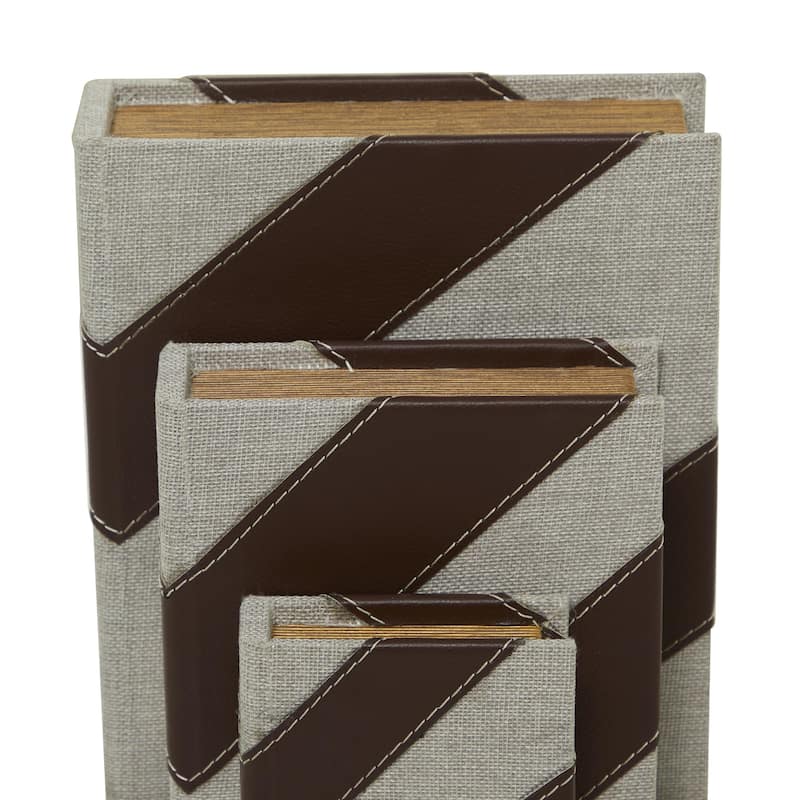 Faux Storage Book Decorative Box - Set of 3 Dark Brown, Gray, Cream, Beige, Multi Colored, Blue, White - Roche River Decor