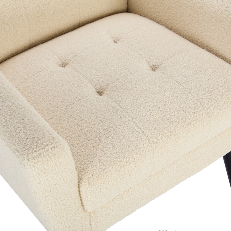 Teddy Fabric Accent Chair with Padded Seat, Curved Back and Black Wood Legs, 250lb Capacity