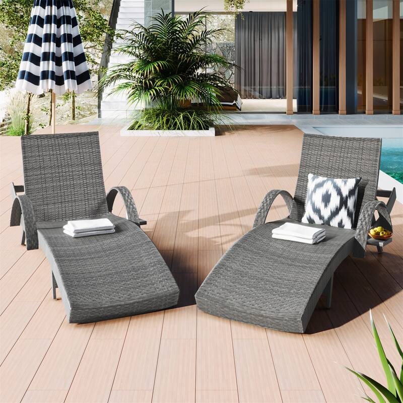 80'' Outdoor Wicker Chaise Lounge Chairs Set of 2 - Grey