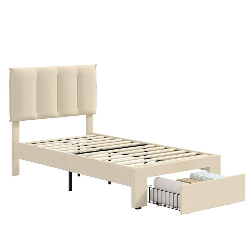 Javlergo Bed Frame with Storage Drawers, Upholstered Platform Bed Frame with Adjustable Headboard