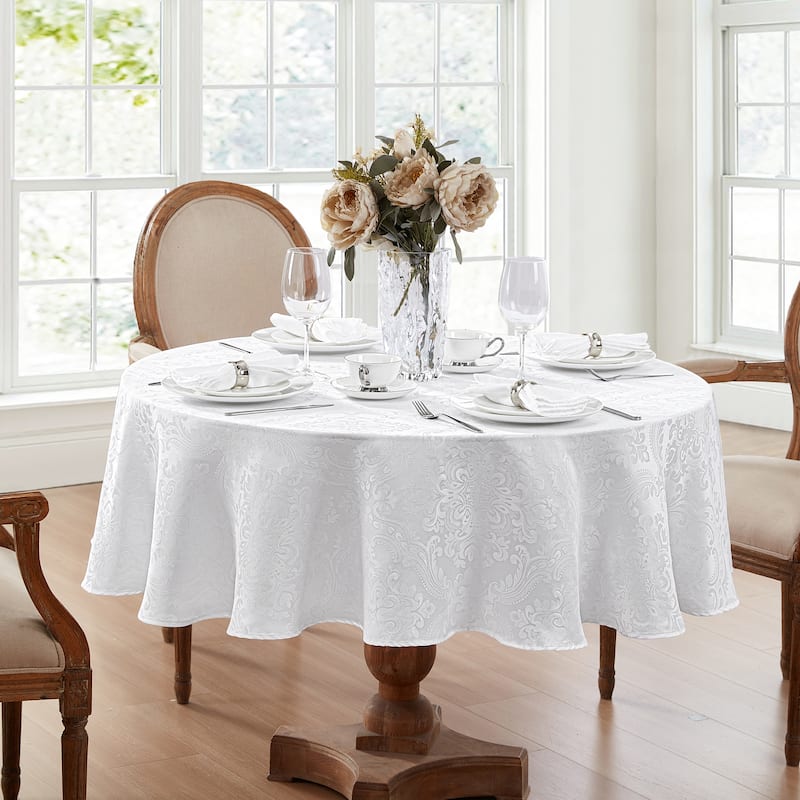 Caiden Elegance Damask Tablecloth - 60"x84" Oval - White