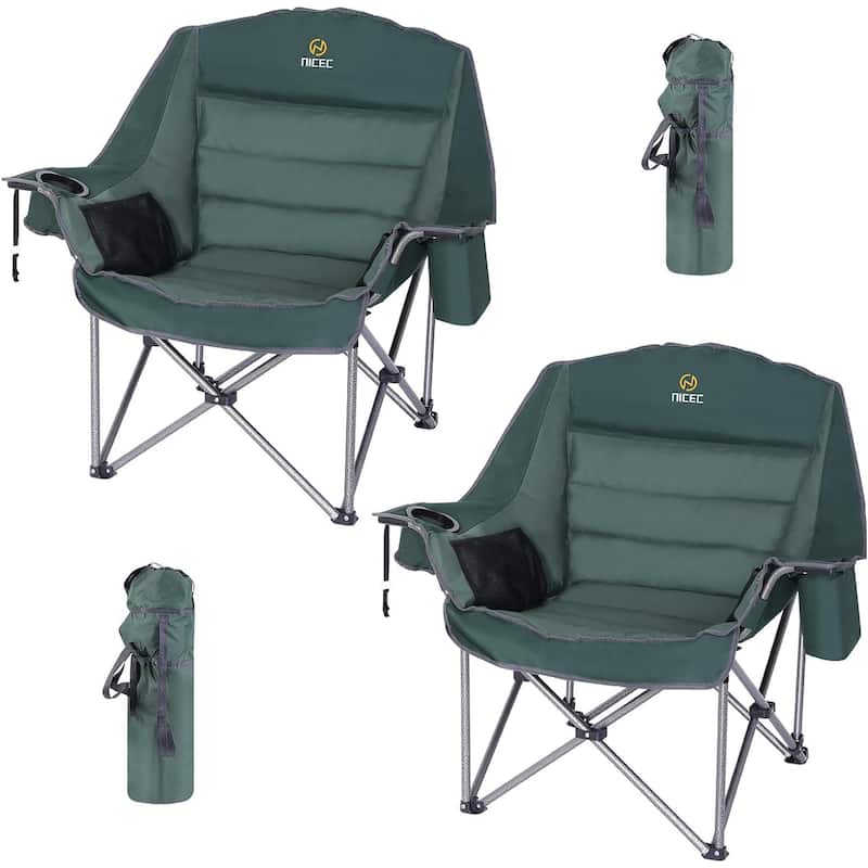 Camping Chairs, Oversized XL Padded Camping Chair, Outdoor Chair, Lounge Chair, Wide&Thick - 2-Pack Green
