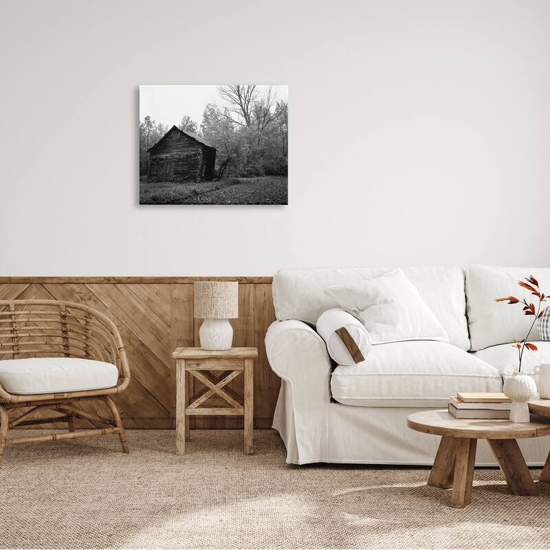 Stupell Countryside Farm Shack Black White Landscape Photography Canvas Wall Art - Grey