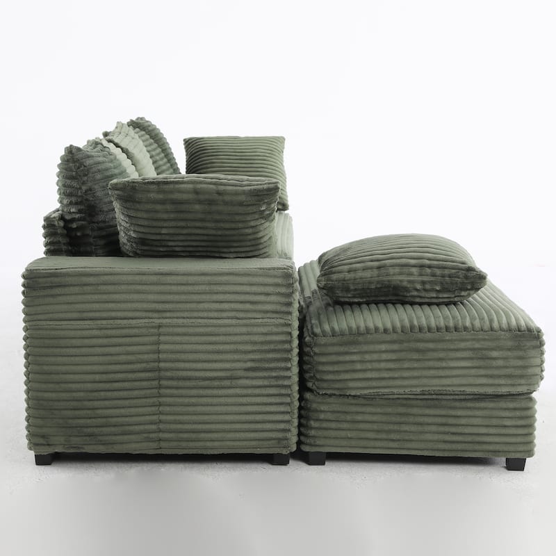 L-Shape Modular Sectional Sofa with Storage Ottoman, Corduroy Upholstered Cloud Couch, Deep-Seat Sofa with 8 Throw Pillows
