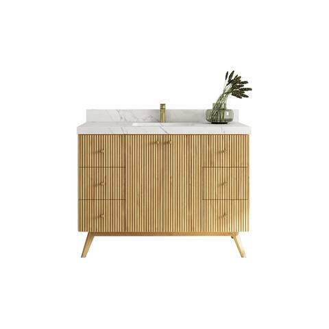 Willow Collections 48 x 22 Pasadena Solid Teak Wood Single Sink Bathroom Vanity with Quartz or Marble Countertop