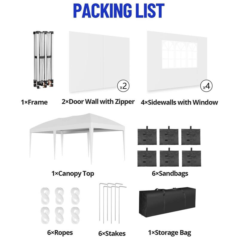 10X20 Ft Instant Waterproof Portable Pop-Up Canopy Tent with 4 Sidewalls for Outdoor Camping, Beach, Backyard