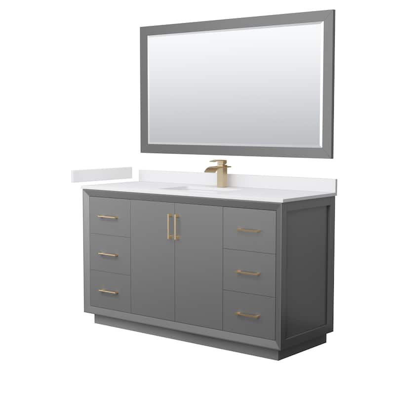 Wyndham Collection WCF414160S-VCA-UNSM58 Strada 60" Free Standing - Dark Gray / White Cultured Marble Top / Satin - Painted