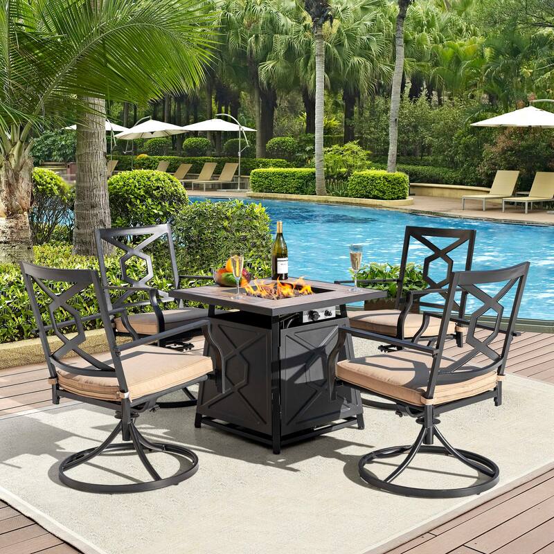 Outdoor 28 Inch 50,000 BTU Propane Gas Fire Pit Table with Cover - 28 inches