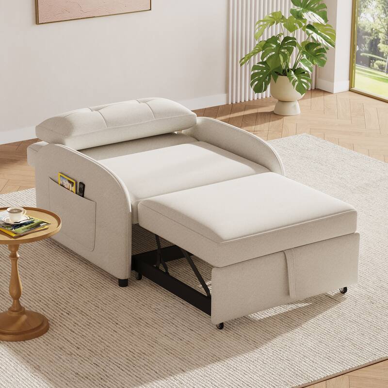 Roomfitters 3-in-1 Convertible Sleeper Sofa Bed, Pull-Out Loveseat Chair with Storage Pocket and Pillow