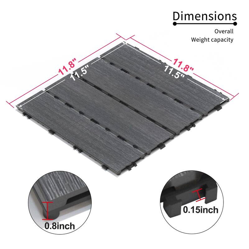 Patio Floor Tiles Pack of 22 WPC Wood-Plastic Composite Patio Deck Tiles DIY Interlocking Decking Tiles, Quick Deck Floor Tile