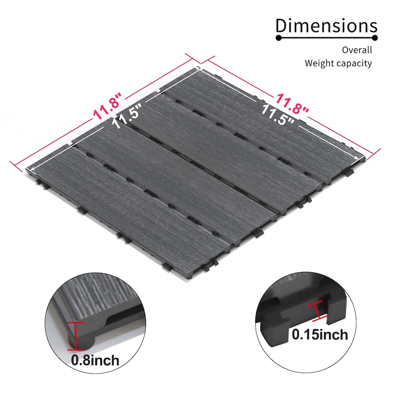 Patio Floor Tiles Pack of 22 WPC Wood-Plastic Composite Patio Deck Tiles DIY Interlocking Decking Tiles