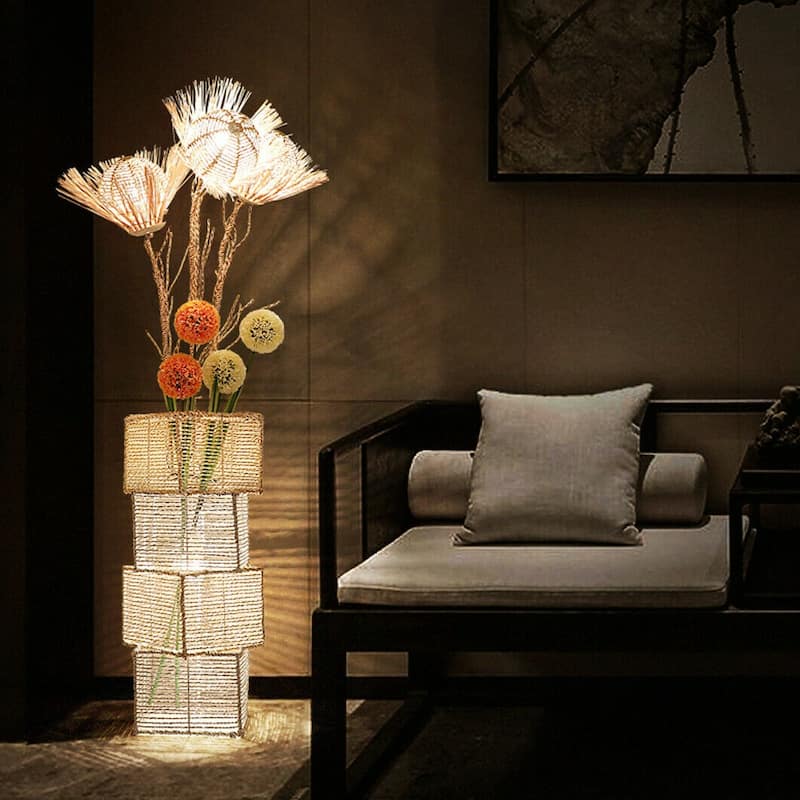 LED Tree Floor Lamp Rattan Flower Art Lamp Decorative Light - 11 in. x11 in.x 52 in.