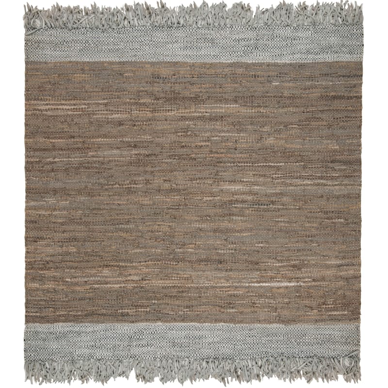 SAFAVIEH Handmade Vintage Boho Leather Catrina Modern Stripe Leather - 6' Square - Light Grey/Taupe - Square