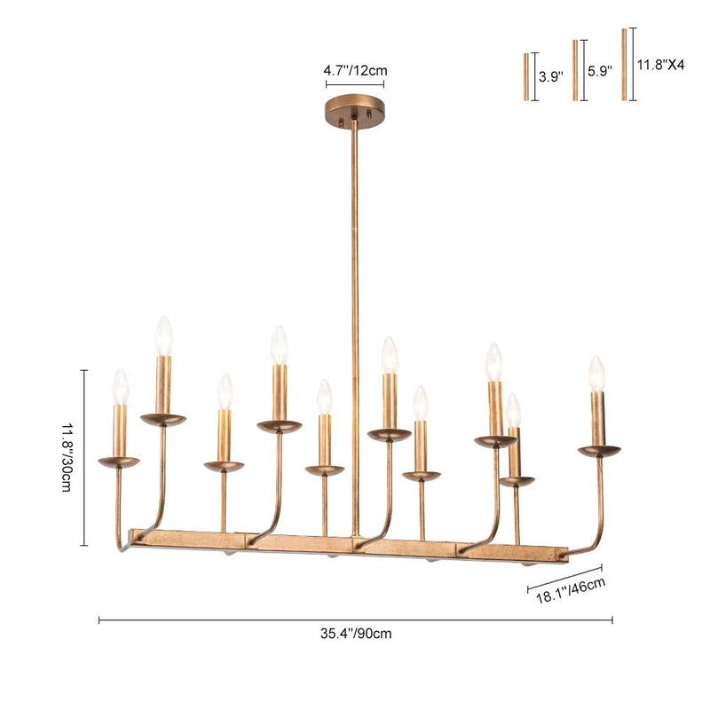 Farmhouse 10-Light Candle Iron Kitchen Island Linear Chandelier
