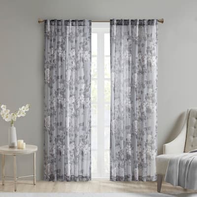 Madison Park Abelia Printed Floral Rod Pocket and Back Tab Voile Sheer Curtain