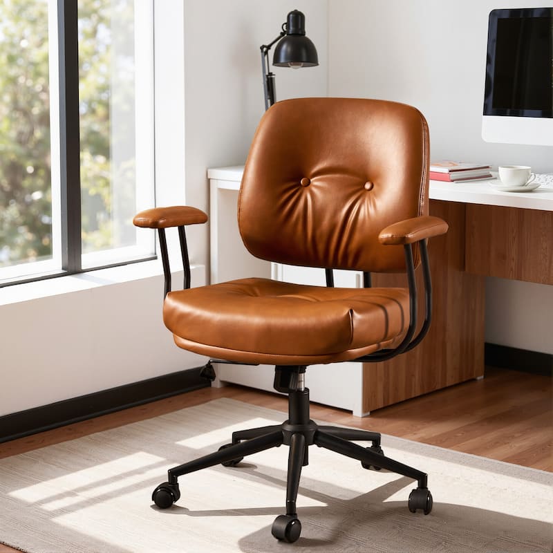 HOOOWOOO Modern Office Chair Adjustable Swivel Task Chair - LightBrown-PU