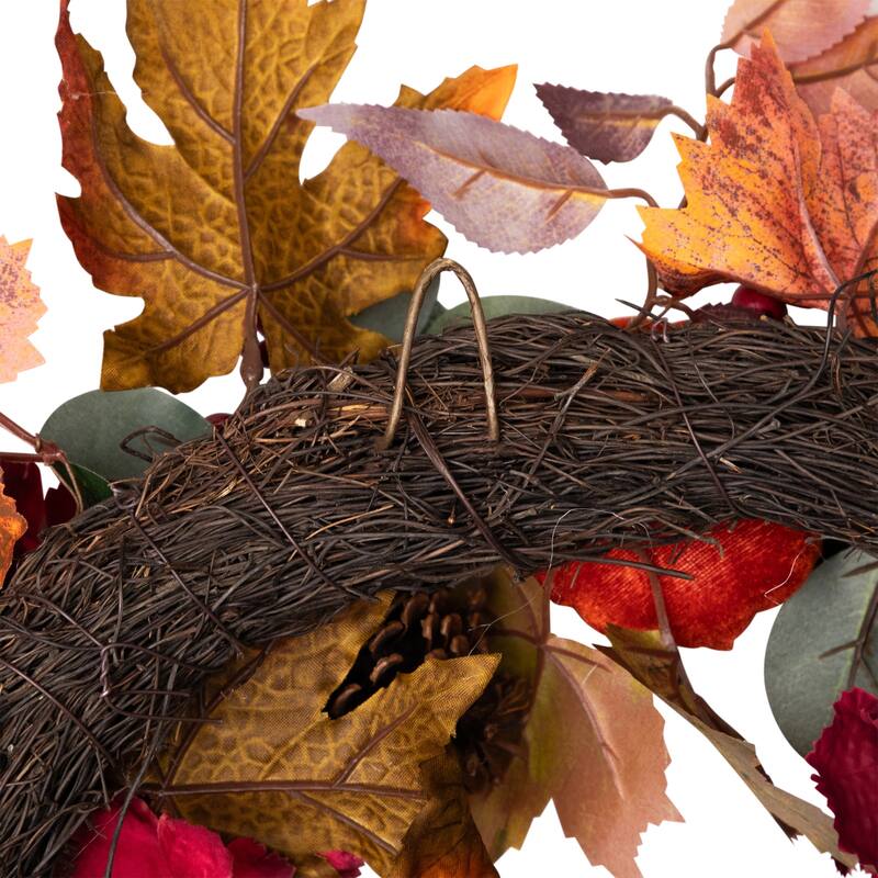 Orange Burgundy Fall Harvest Artificial Floral Pinecone Wreath, 22"