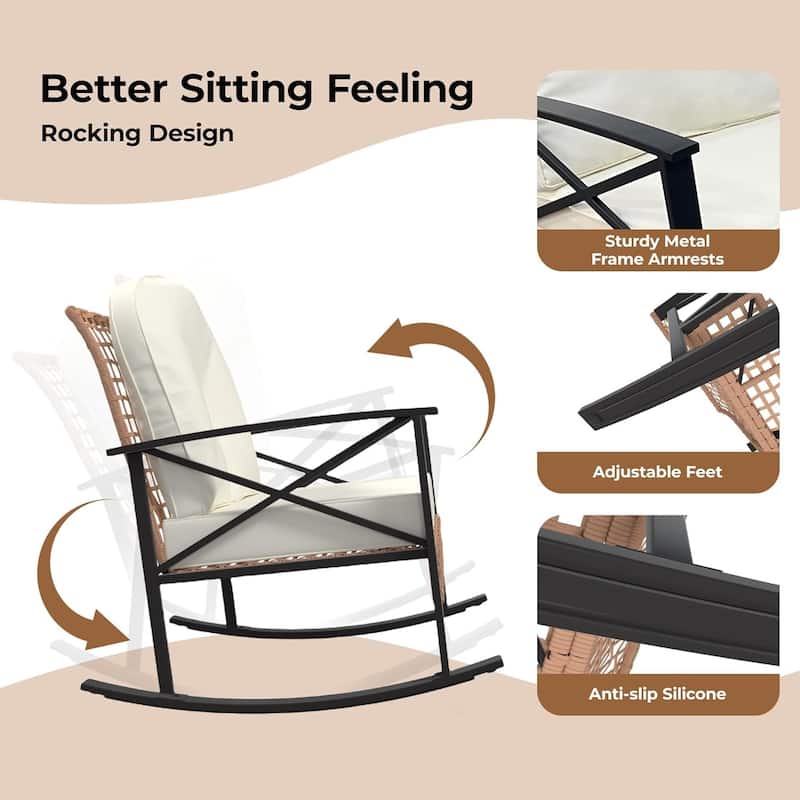 3 Piece Patio Bistro Set w/ Coffee Table,Outdoor Rocking Chairs Set of 2