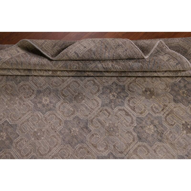 Geometric Oushak Vegetable Dye Area Rug Hand-Knotted Wool Carpet - 7'8" x 9'11"