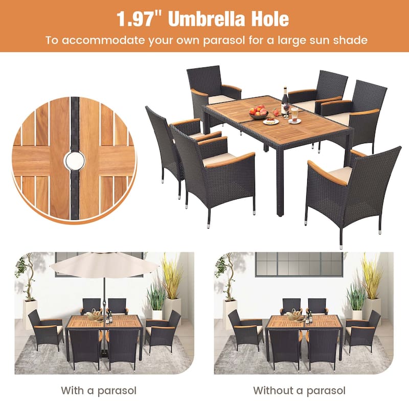 Costway 7 PCS Outdoor Dining Set for 6 with Umbrella Hole Acacia Wood - See Details