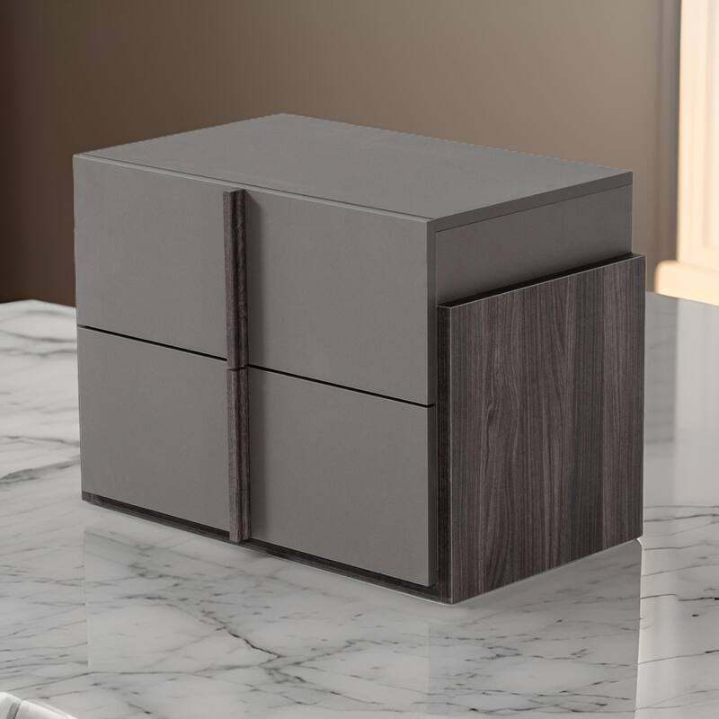 Wooden Frame Nightstand with 2 Self Closing Drawers, Gray