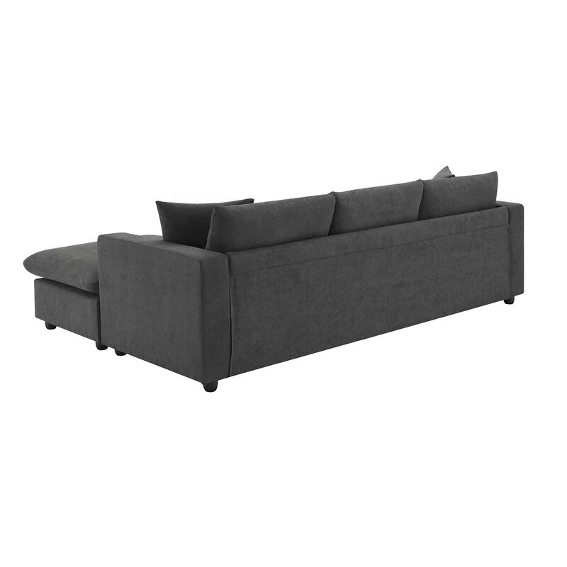 4-Seat Polyester L-Shaped Sectional Sofa with Convertible Ottoman
