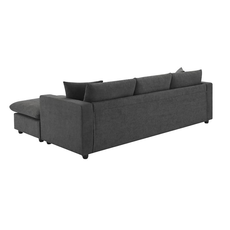 Grey 100.4'' Polyester L-Shaped 4-Seat Sofa with Ottoman