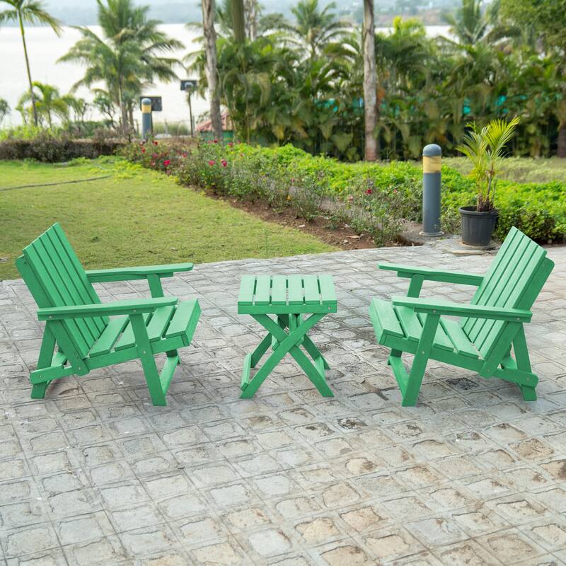 Amalfi Fully Assembled All-Weather Outdoor Folding Modern Adirondack Chair and Table Set - 3-piece