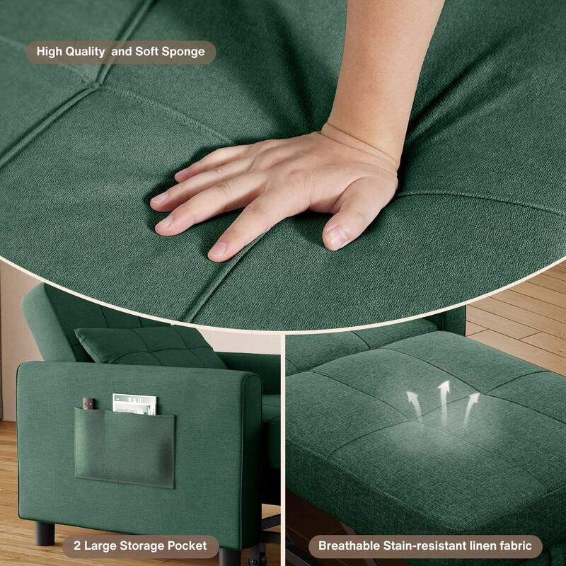 3 in 1 Pull Out Sleeper Sofa Bed, Convertible Modern Adjustable Upholstered Sleeper Chair Sofa