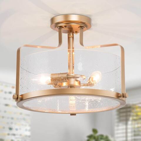 Modern Gold 3-Light Glass Semi-flush Mounts Foyer Ceiling Lights - D 15"*H 10.2"