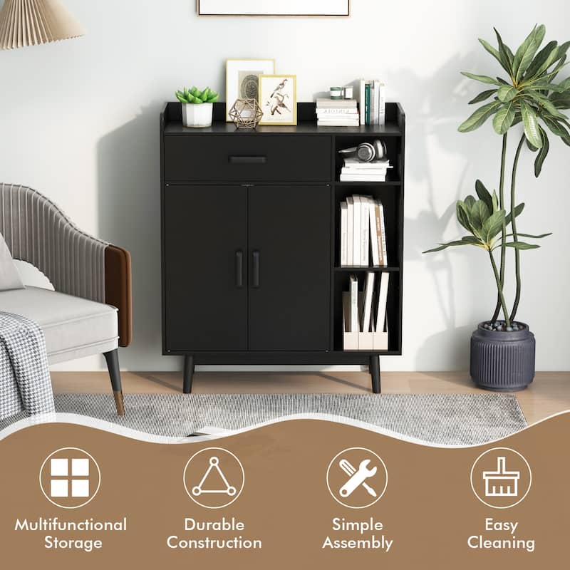 Gymax Floor Storage Cabinet Free Standing Cupboard Chest w/1 Drawer 2